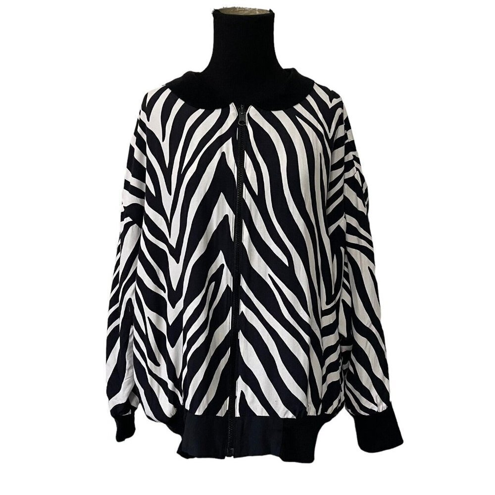 Jordana Vintage 80s Animal Print Jacket Reversible Bomber Zip Up Zebra Size XL